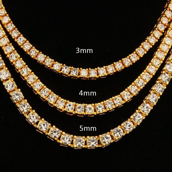 Men's Hip Hop Necklace Alloy Rhinestone Gold 3mm 4mm 5mm